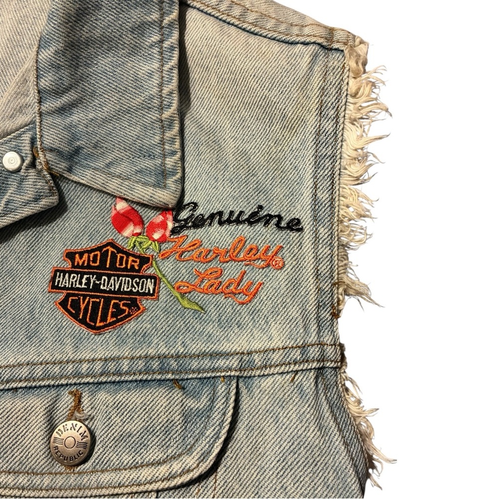 Vintage Denim Republic Harley Davidson Patch Biker Vest Women's Medium - Picture 3 of 10